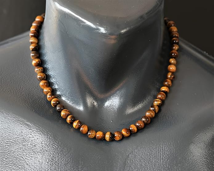Natural Gemstone Beaded Choker Necklace | 8mm Handmade Adjustable Jewelry for Men & Women | Chakra Balancing Crystal Necklace | Spiritual Gift | Macrame Cord with Extender