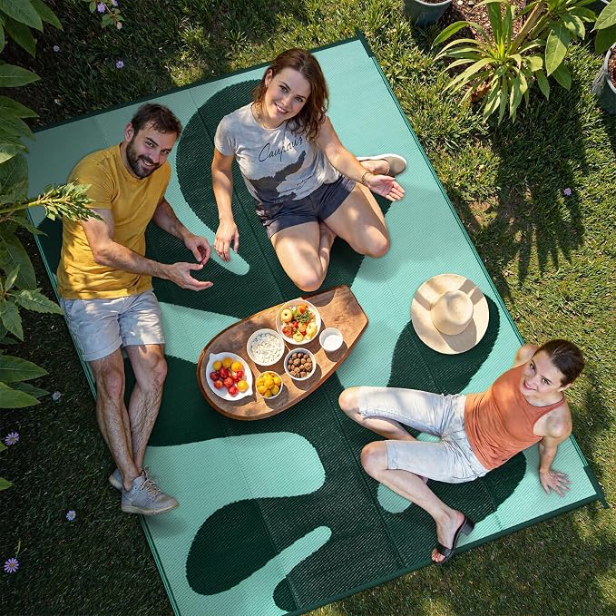 Lahome Plastic Coastal 6x9 Outdoor Rugs for Patios, Cartoon Coral Camping Rugs for Outside Your Rv, Stain Resistant Lightweight Carpet for Beach Picnic Deck, Green 6'x9'