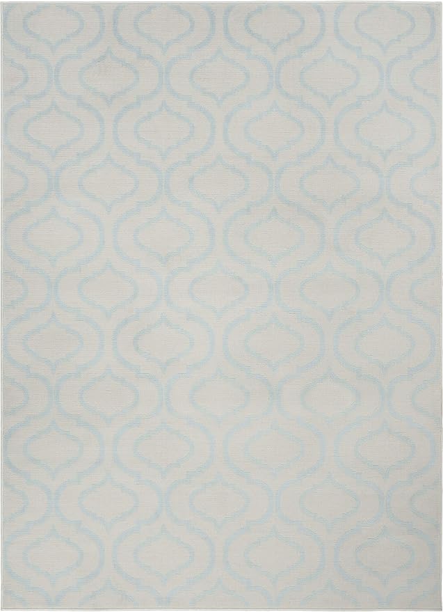 Nourison Home Jubilant Trellis Ivory/Blue 5'3" x 7'3" Area -Rug, Easy -Cleaning, Non Shedding, Bed Room, Living Room, Dining Room, Kitchen (5x7)