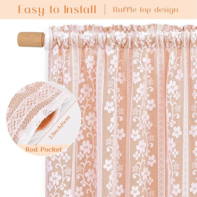 ASPMIZ Linen Curtains for Living Room Double Layers Curtains for Bedroom Farmhouse Window Curtain with Linen Lace, Light Filtering Curtain 63 Inch Length, Rod Pocket Drapes with 2 Tiebacks, Orange