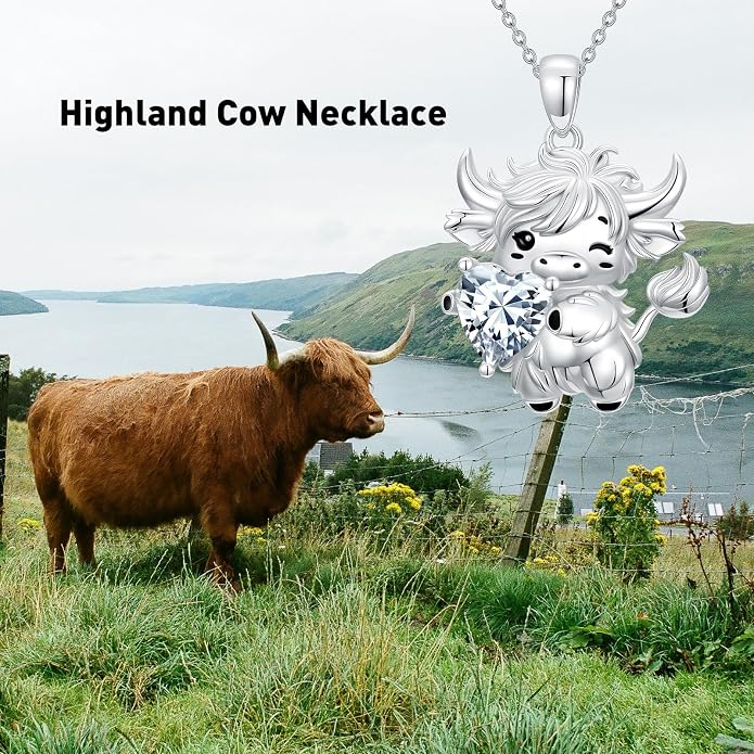 PELOVNY Teddy Bear Necklace for Women 925 Sterling Silver Bear/Highland Cow/Fox/Cat/Axolotl Birthstone Necklace Christmas Birthday Jewelry Gifts for Mom Daughter Wife Sister