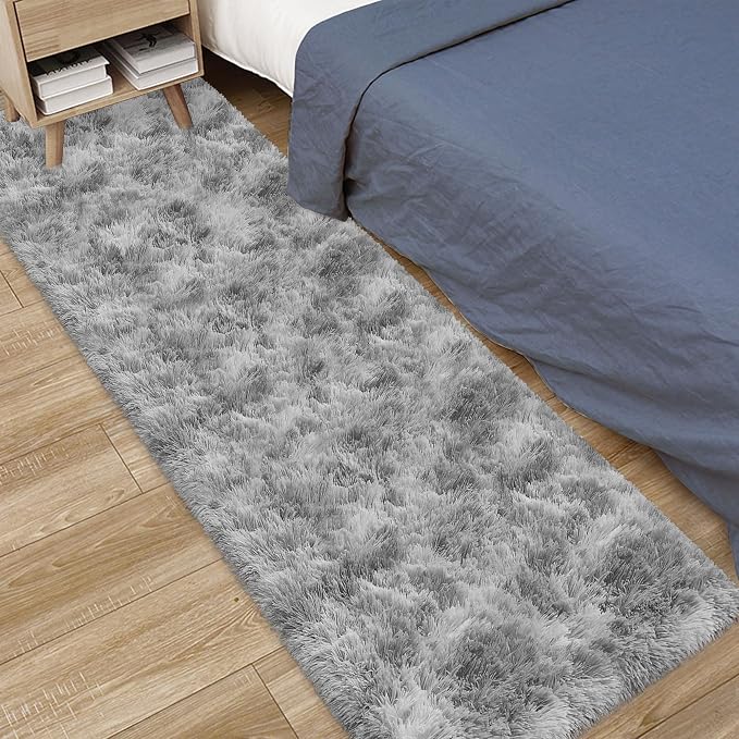 2x6 Grey Runner Rug for Bedroom, Soft Fluffy Runner Area Rug for Living Room Plush Gray Bedroom Rug Fuzzy Shaggy Carpet for Kids Room Dorm Nursery with Non-Slip Bottom