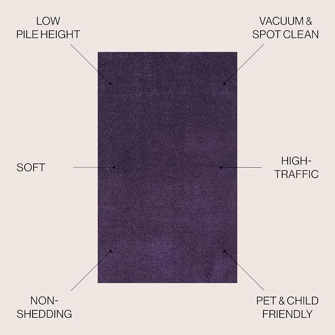 JONATHAN Y Haze Solid Low-Pile Purple Indoor Area Rug 4x6, Coastal,Bohemian,Minimalist,Classic, Easy-Cleaning for Living Room,Bedroom,Kitchen,Pet Friendly,Non-Shedding (SEU100N-4)