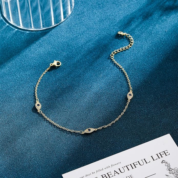 ASCOMY Anklets for Women 14K Gold/Silver Ankle Bracelets Dainty Cute Star Cubic Zirconia Devil's Eye Infinity Charm Pearl Satellite Sparkling Chain Summer Beach Foot Bracelet Jewelry Gifts for Her