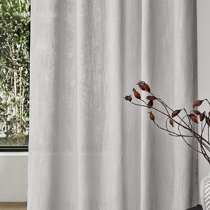 MYSKY HOME Short Curtains for Small Window, Boho Sheer Curtains 2 Panels Set Window Treatment Drapes Linen Style Texture for Closet/Kitchen, 50"x63", Light Grey, 2 PCs