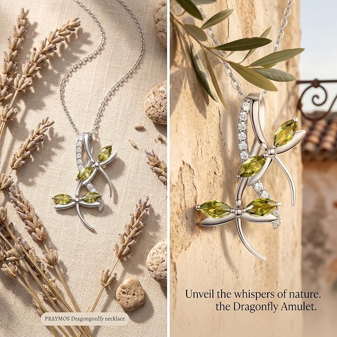 PRAYMOS Dragonfly Gifts 925 Sterling Silver Dragonfly Necklace for Women Dreamy Dragon fly Pendant Dragonflies Jewelry Birthday Gift 18+2" Adjustable Chain