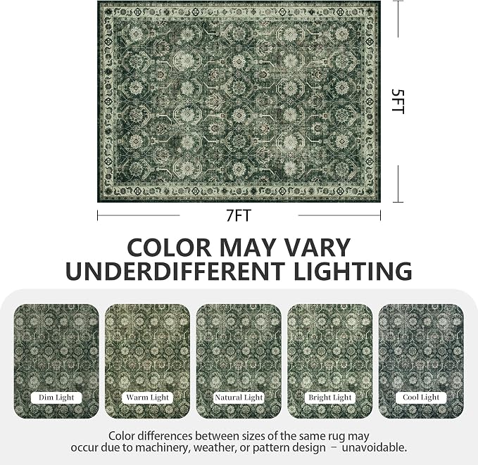 5x7 Area Rugs, Soft Non Slip Low Pile Washable Rug, Boho Modern Rug for Living Room, Bedroom, Dining Room, Sage Green