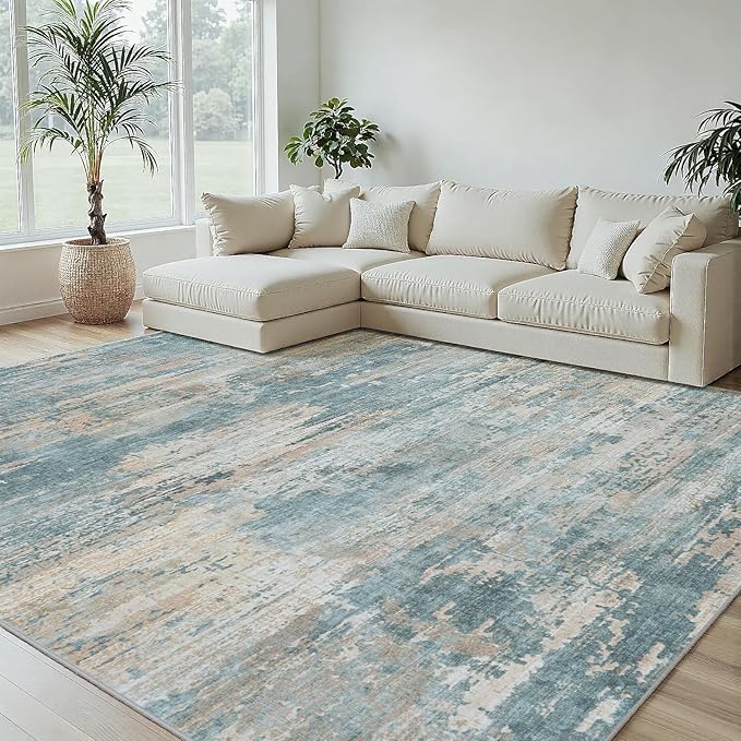 6x9 Area Rugs Living Room Rug Modern Abstract Neutral Washable Rugs Non Slip Soft Carpet Large Area Rug Low Pile Stain Resistant Non Shedding for Bedroom Nursery Dining Room Home Office Green