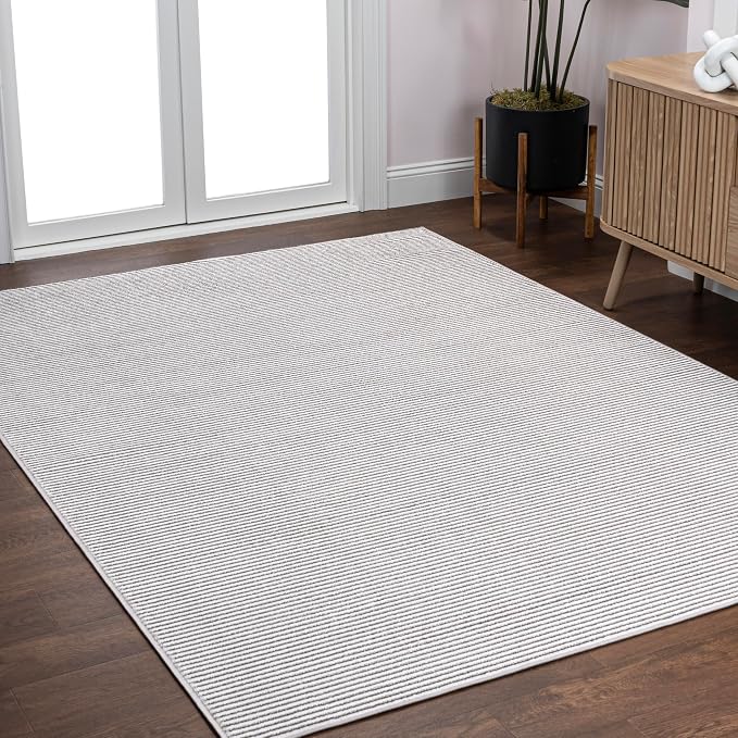 JONATHAN Y Cole Pinstripe High-Low Dark Silver/White Indoor Area Rug, 4x6, Modern, Minimalist, Easy-Cleaning for Living Room, Bedroom, Kitchen, Pet Friendly, Non-Shedding (CAR101E-4)