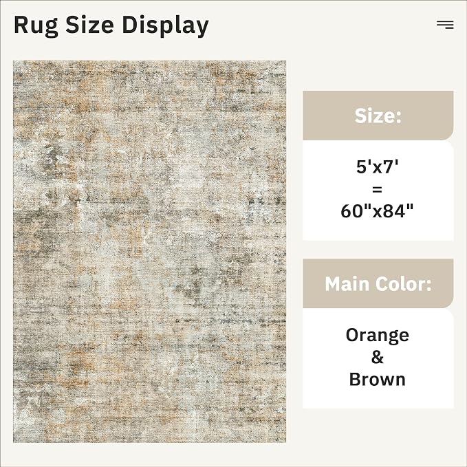 Soalmost Abstract Rug 5x7 Machine Washable Area Indoor Orange Low Pile Non-Slip Foldable Thin Accent Rugs for Bedroom Living Room Dining Room