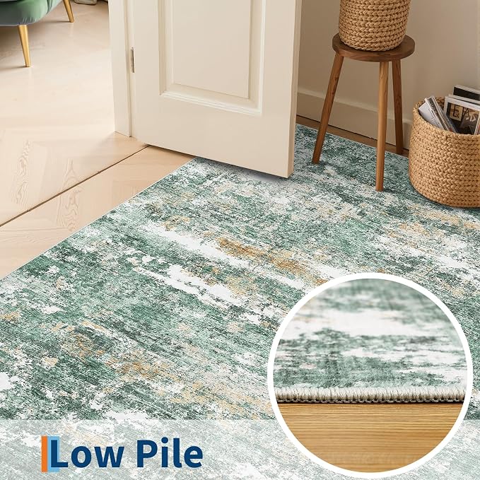 ROYHOME Abstract Rugs 10x14 Washable Modern Area Rug Stain Resistant for Living Room Soft Carpet with Non-Slip Backing for Bedroom Dining Table Nursery Green