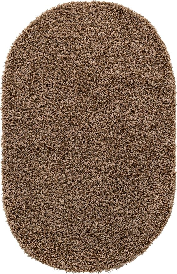Unique Loom Solid Shag Collection Area Rug (3' 3" x 5' 3" Oval, Sandy Brown)