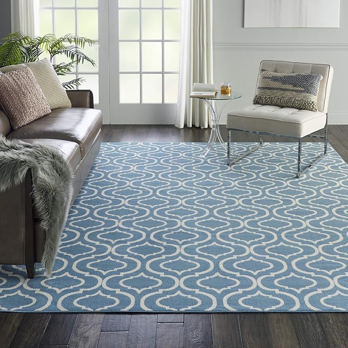Nourison Home Jubilant Blue 7'10" x 9'10" Area Rug - Easy Clean, Non Shedding, Bed Room, Living Room, Dining Room, Kitchen (8' x 10')