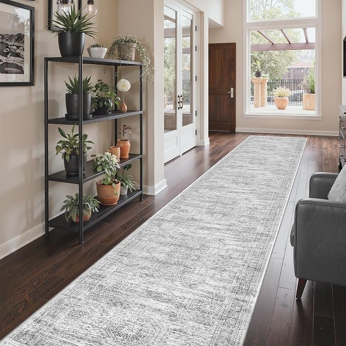 3x18 Runner Rug Non Slip,Washable Hallway Runner Rug,Grey | Extra Long Runner Rugs for Hallway,Entryway,Bedroom,Living Room,Dining Room,Thin,Soft Rug,Stain Resistant Indoor Carpet