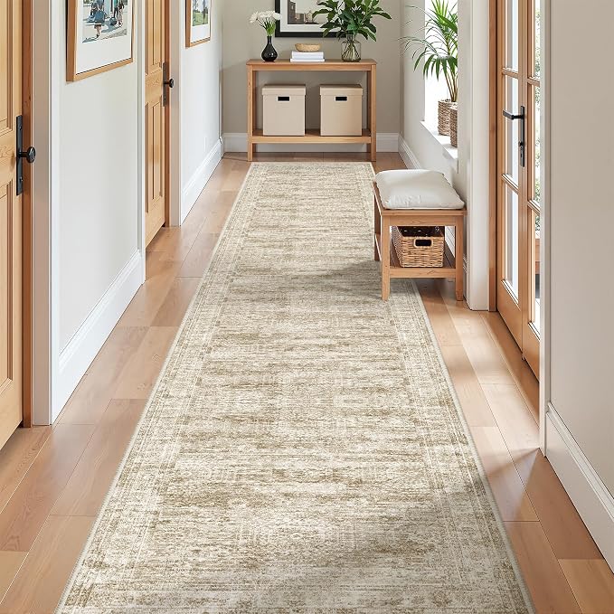 2x12 Runner Rug Non Slip,Washable Hallway Runner Rug,Brown | Long Neutral Rugs for Kitchen,Entryway,Bedroom,Bathroom,Laundry Room,Thin,Soft Runner Rug,Stain Resistant Indoor Carpet