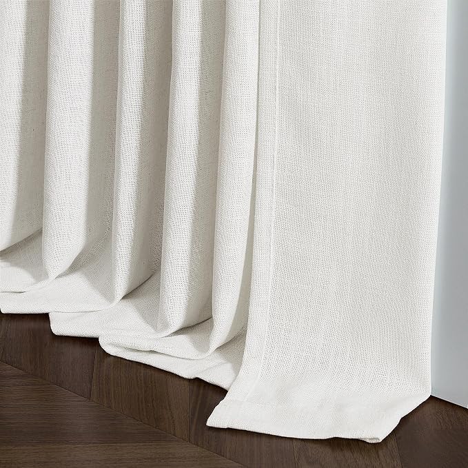 Beige White Pinch Pleated Linen Semi Sheer Curtains 54 Inch Length 2 Panels | for Dining Room Bedroom, Memory Training Shaped, Pinch Pleat Drapes with Hooks Rings, Light Filtering Window Curtain 40x54