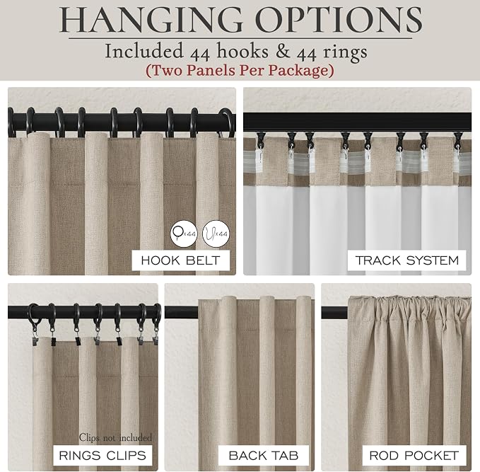 Blackout Curtains 60 Inches Extra Wide Grey Beige Linen Curtains 102 Inch Length for Living Room, Pleated Farmhouse Bedroom Thermal Drapes for Winter Large Window Energy Efficient(60"W x 102"L2Panels)