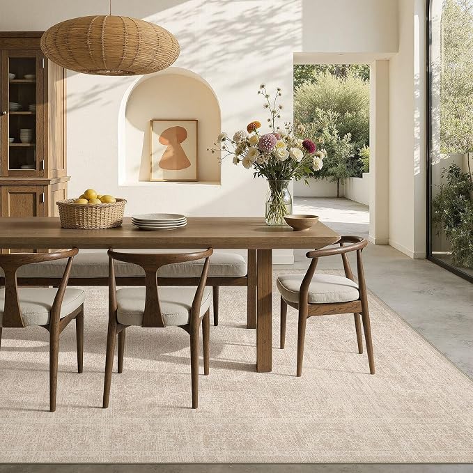 Nakagishi 8X10 Area Rugs Living Room:Washable Large Vintage Rug Neutral Non-Slip Soft Stain Resistant Indoor Carpet for Bedroom Nursery Dining Room Office Playroom