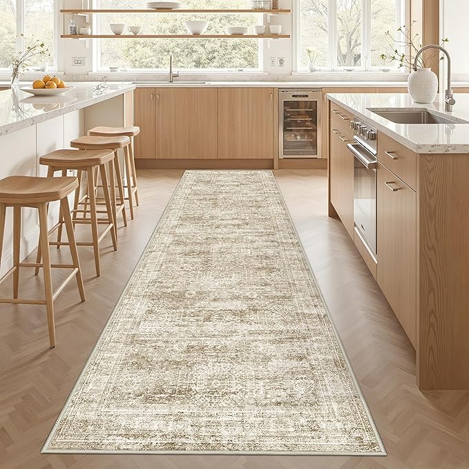 3x10 Runner Rug Non Slip,Washable Hallway Runner Rug,Brown | Long Neutral Rugs for Kitchen,Entryway,Bedroom,Bathroom,Laundry Room,Thin,Soft Runner Rug,Stain Resistant Indoor Carpet