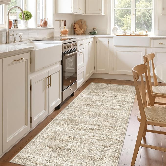 3x8 Runner Rug Non Slip,Washable Hallway Runner Rug,Brown | Neutral Rugs for Kitchen,Entryway,Bedroom,Bathroom,Nursery Room,Thin,Soft Runner Rug,Stain Resistant Indoor Carpet