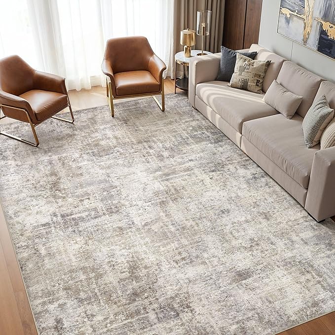 cotiled Washable 5x7 Area Rug for Living Room - Modern Abstract Carpet with Non-Slip Backing, Low Pile & Soft, Stain Resistant, Kid & Pet Friendly Decor for Bedroom & Dining Room - Brown Grey