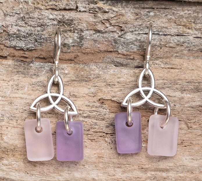 Sea Glass Celtic Knot Earrings - Sterling Drop Beach Earrings for Women by EcoSeaCo, using recycled and sustainable material. Handmade in the USA