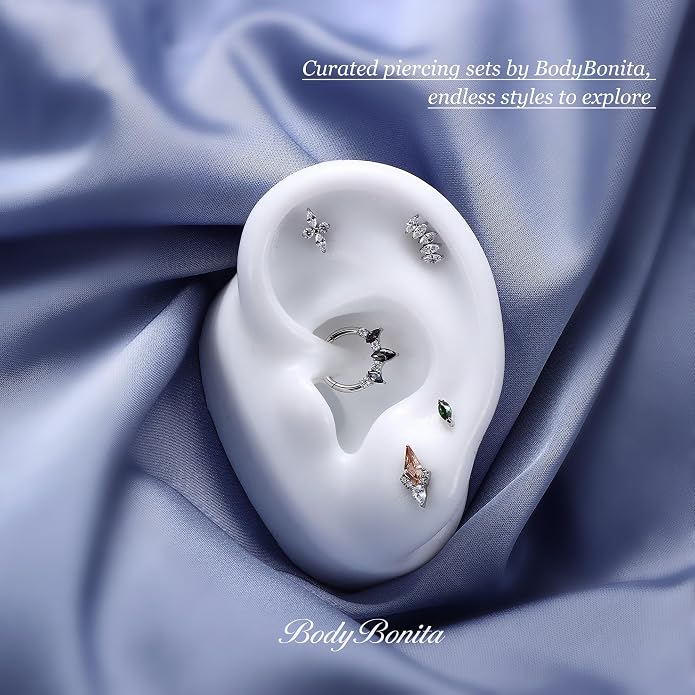 BodyBonita 16G Stud Earrings Flat Back - G23 Titanium Internal Thread Cartilage Earrings