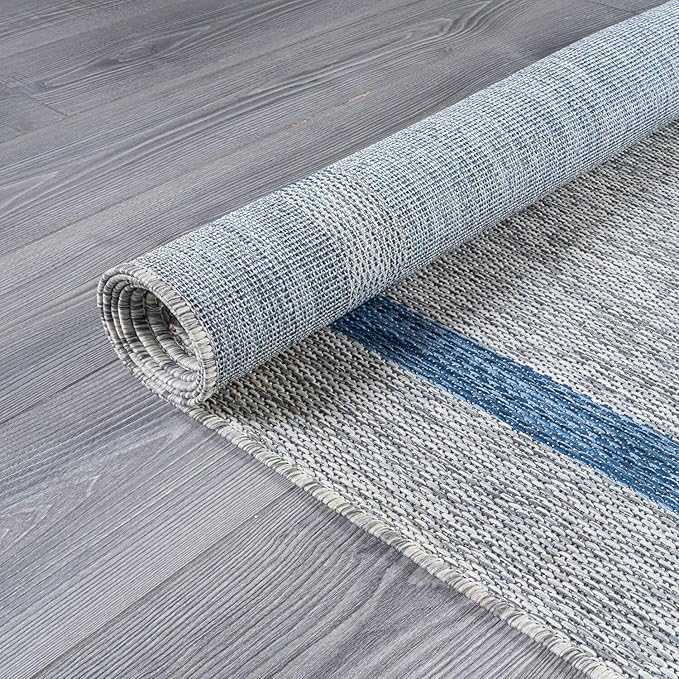 Luul Home Bordered Outdoor Rug 5x7 Washable Outside Carpet for Indoor Patio Porch Waterproof Easy Cleaning Non Shedding Area Rugs Silver Gray - Blue 5 x 7