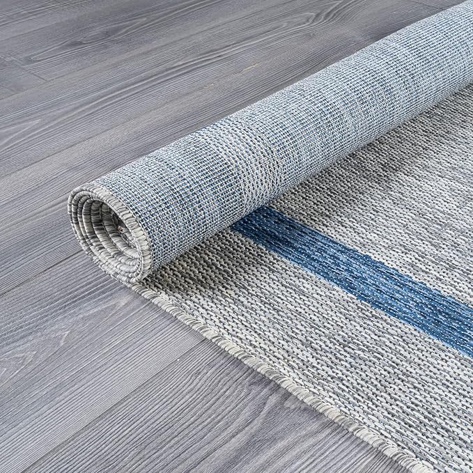 Luul Home Bordered Outdoor Rug 8x10 Washable Outside Carpet for Indoor Patio Porch Waterproof Easy Cleaning Non Shedding Area Rugs Silver Gray - Blue 8 x 10