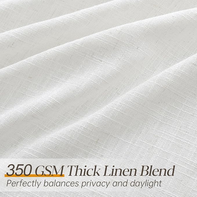 Pinch Pleated Linen Curtains 90 Inches Long for Living Dining Room Bedroom 2 Panel Set Natural Cream Birch Pinch Pleat Curtain 90 Inch Neutral Boho Floor to Ceiling Curtains Semi Sheer Linen Drapes