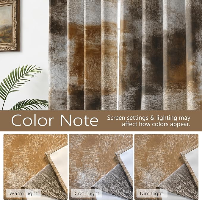 Asuexpect Abstract Curtains for Living Room 2 Panels Abstract Rust Curtain Room Darkening Grommet Window Drapes Modern Decorative Window Treatments for Bedroom, 52x72 Inches, Tan