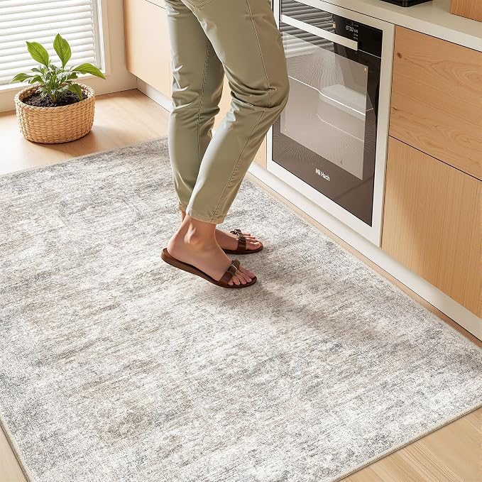 3x4 Rugs for Entryway,Washable Area Rug,Taupe | Small Rug for Kitchen,Hallway,Bedroom,Bathroom,Thin,Soft, Neutral Rug,Stain Resistant Indoor Carpet,Non Slip