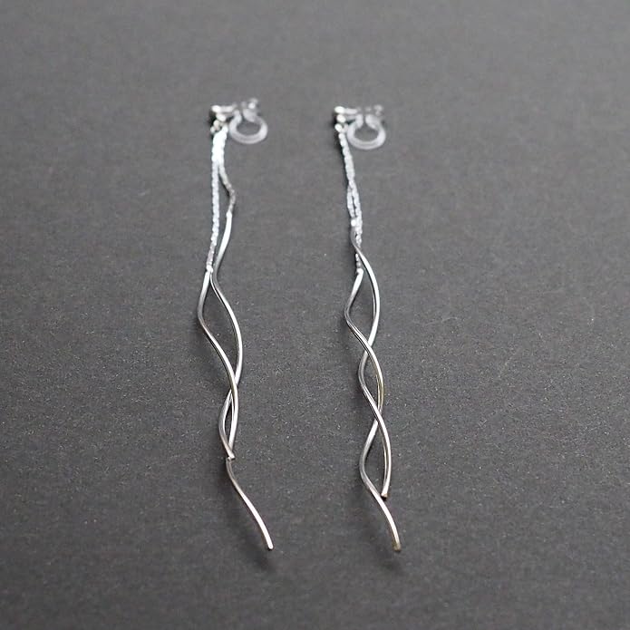 Comfortable Stick Invisible Clip On Earrings Gold Dangle Long Waved Threader Bar Clip-On Non Pierced Earrings Silver For Women,…