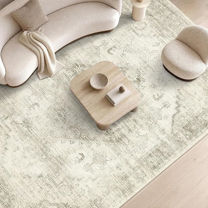 Garvee Beige 2x6 Kitchen Runner Rug Washable Non Slip Boho Vintage Long Rug for Hallway Bathroom Entryway Laundry Room Mat TPE Backing