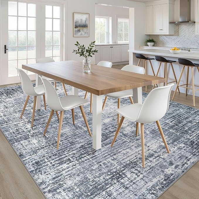 10x12 Area Rug Living Room: Washable Large Neutral Navy Rug Abstract Soft Modern Stain Resistant Indoor Floor Non-Slip Carpet for Bedroom Nursery Kids Office Playroom Dining Room Under Table Home