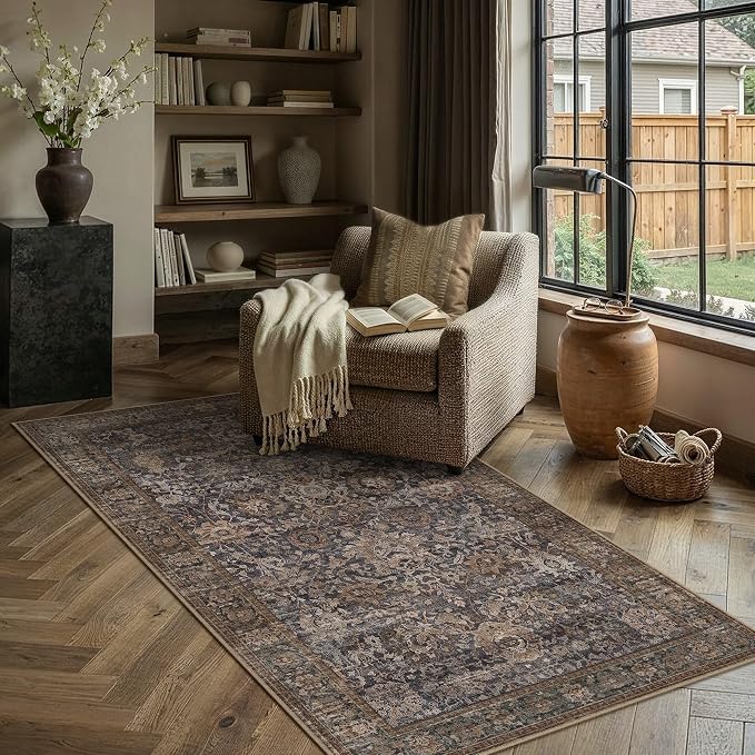 HUGEAR Area Rugs 3x5 Blue Brown Washable Rug for Living Room Bedroom Neutral Vintage Rug Carpet Distressed Soft Durable Non Slip No Shedding for Indoor Dining Nursery Farmhouse
