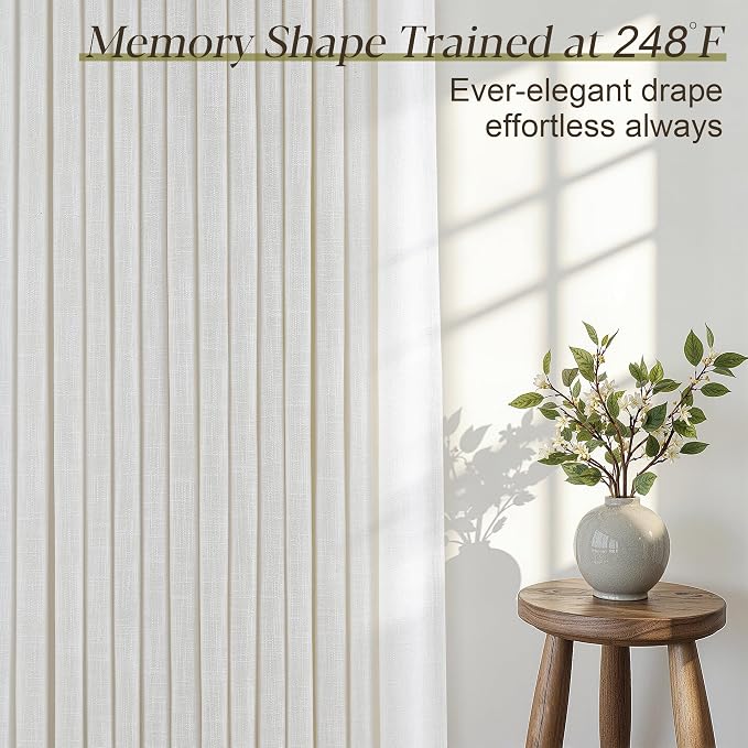 60 Inch Extra Wide Pinch Pleated Curtains 108 Inch Length for Living Room Large Window Drapes Light Filtering Privacy for Bedroom Back Tab with Hooks Clip Rings Natural 60W x 108L