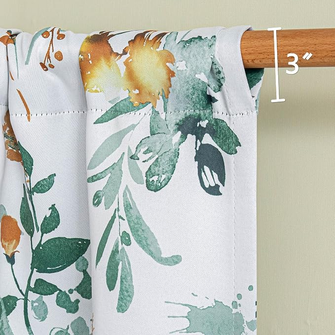 MYSKY HOME Floral French Door Curtains 72 inch Long Set of 2 Blackout Privacy Sidelight Door Window Drapes with Rod Pocket, Yellow and Green, 24" W Each Panel