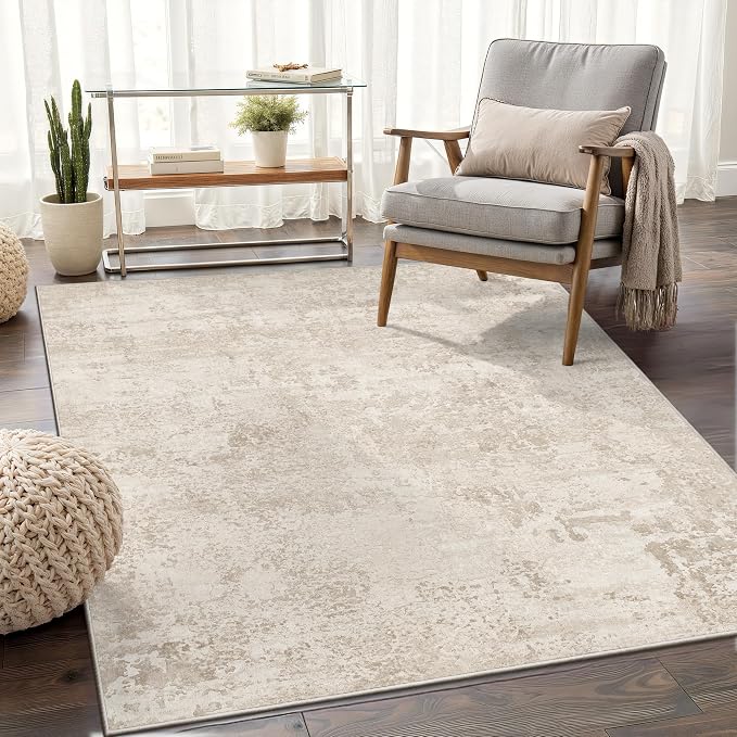 Art&Tuft Washable Rugs 4x6, Anti-Slip Backing Abstract 4x6 Rug, Stain Resistant Rugs for Living Room, Foldable Machine Washable Area Rug(4'x6', Beige)