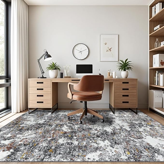 Area Rug Living Room Rugs: 5x7 Washable Rug with Anti-Slip Backing Non-Shedding Stain-Resistant Foldable Modern Abstract Carpet for Bedroom Dining Room Nursery Home Office (Gray/Multi)