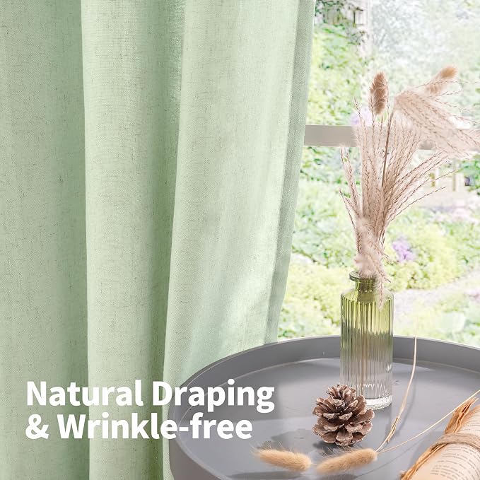 YoungsTex Sage Linen Curtains for Living Room Spring Decor, Light Green Light Filtering Drapes with Grommet for Dining Bedroom Boho Privacy, 2 Panels, 52 X 95 Inch