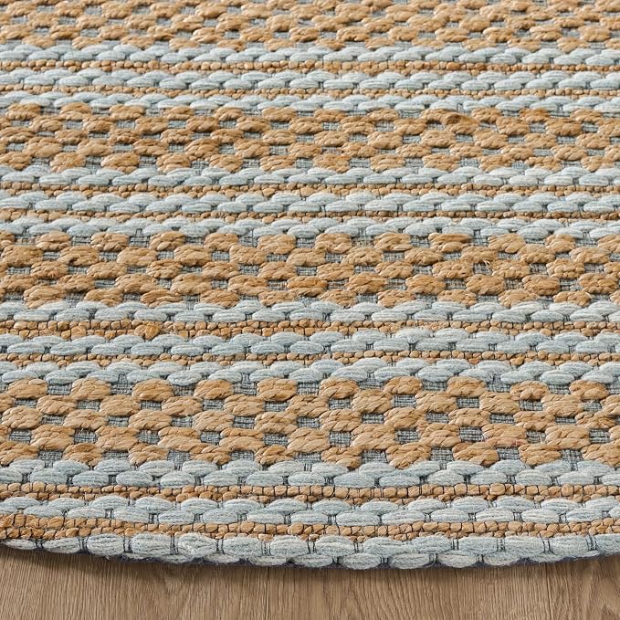 Martha Stewart X SAFAVIEH Collection Area Rug - 6' Round, Natural & Light Blue, Handmade Wool & Jute, Ideal for Living Room, Bedroom, Dining Space (MSR9528L)