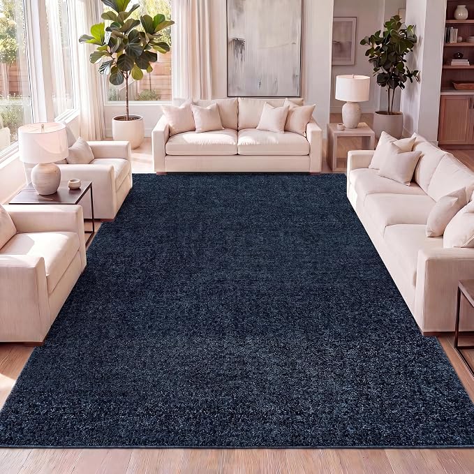 JONATHAN Y Haze Solid Low-Pile Navy Indoor Area Rug 4x6, Coastal,Bohemian,Minimalist,Classic, Easy-Cleaning for Living Room,Bedroom,Kitchen,Pet Friendly,Non-Shedding (SEU100C-4)