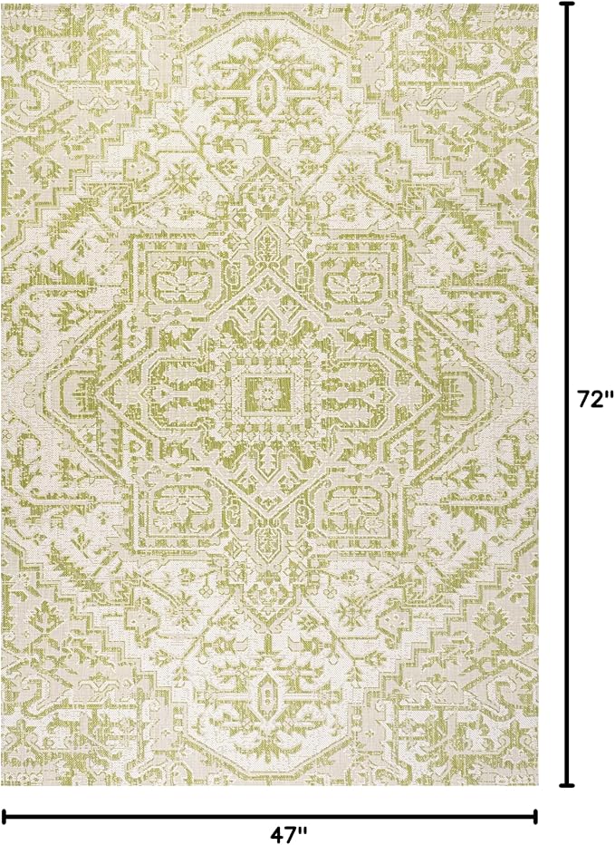 JONATHAN Y Boho Medallion Indoor Outdoor Area Rug 4X6 Cream/Green, Estrella Textured Weave for Backyard, Patio, Porch, Easy-Cleaning, High Traffic, Pet-Friendly, Non-Shedding (SMB105E-4)