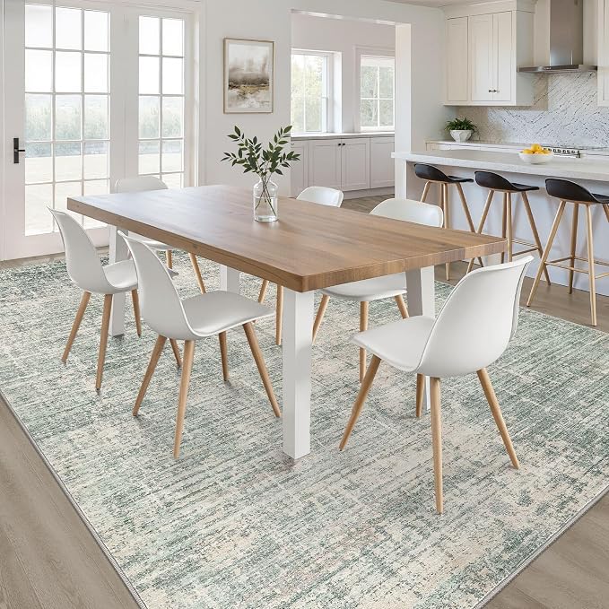 6x8 Area Rugs Living Room: Washable Large Neutral Green Rug Abstract Soft Modern Stain Resistant Indoor Floor Non-Slip Carpet for Bedroom Nursery Kids Office Playroom Dining Room Under Table Home