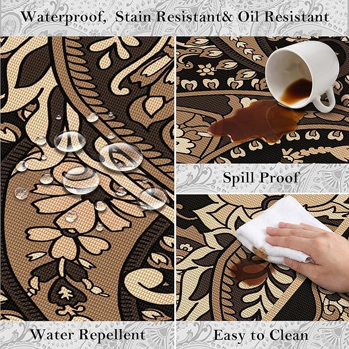 Arenarug Paisley Outdoor Rug Waterproof 4x6, UV Resistant Non Slip Patio Rug, Indoor Outdoor Boho Camping Rug Linen-Look RV Carpet for Deck Balcony Backyard, Taupe