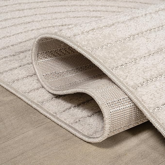 JONATHAN Y Hallie High-Low Curve Ivory/Cream Indoor/Outdoor Area Rug, 9x12, Minimalist, Pet Friendly, Non-Shedding, Stain Resistant, Hose-Washable for Backyard, Patio, Porch (SCN100B-9)
