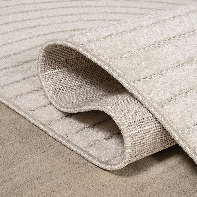 JONATHAN Y Hallie High-Low Curve Ivory/Cream Indoor/Outdoor Runner Rug, 2x8, Minimalist, Pet Friendly, Non-Shedding, Stain Resistant, Hose-Washable for Backyard, Patio, Porch (SCN100B-28)