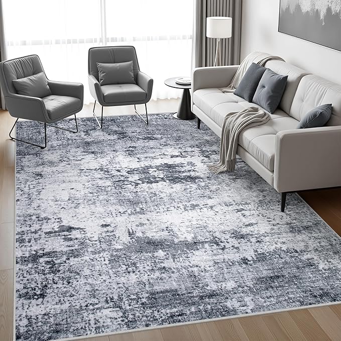 5x8 Area Rug Living Room Rug: Washable Modern Abstract Soft Thin Rug Indoor Floor No Slip Stain Resistant Carpet for Bedroom Dining Room Farmhouse Nursery Home Office - Grey