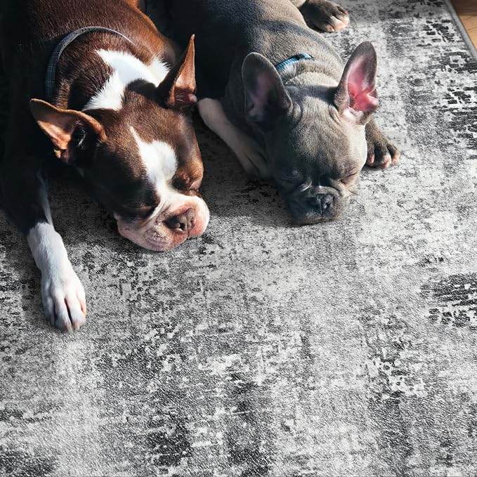 Entrance Rugs Indoor 2x4 Grey Entry Rug Washable Abstract Black Small Area Rug Non-Slip Low Pile Throw Rugs for Entryway, Kitchen Floor, Front Door Indoor Door Mat, Bathroom, Bedroom Bedside